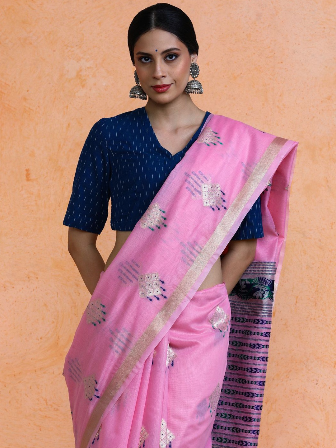 

SARHA Woven Design Chanderi Cotton Saree, Pink