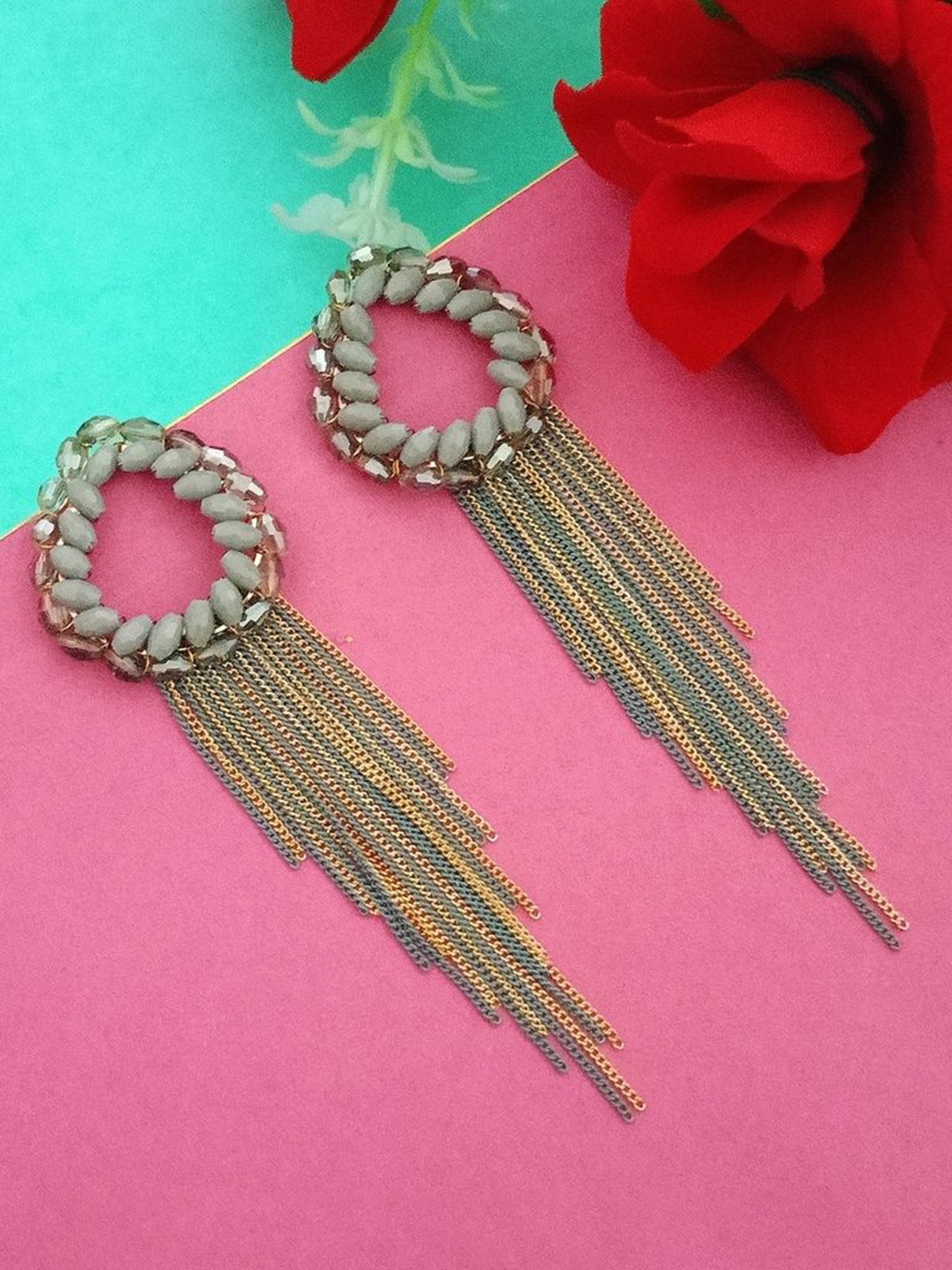 

DIVASTRI Gold-Plated Artificial Beads Contemporary Drop Earrings, Grey