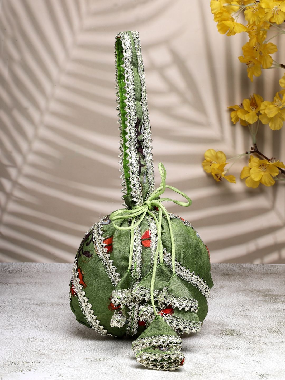 

Dhrohar Embroidered Potli Clutch, Green
