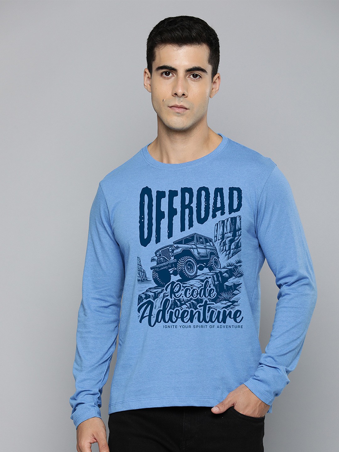 

R.Code by The Roadster Life Co. Men Typography Printed Pockets T-shirt, Blue