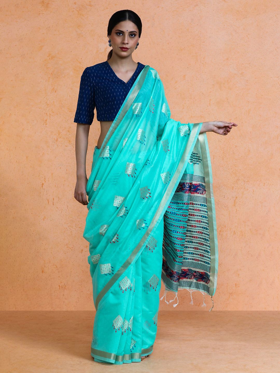 

SARHA Woven Design Zari Chanderi Saree, Blue