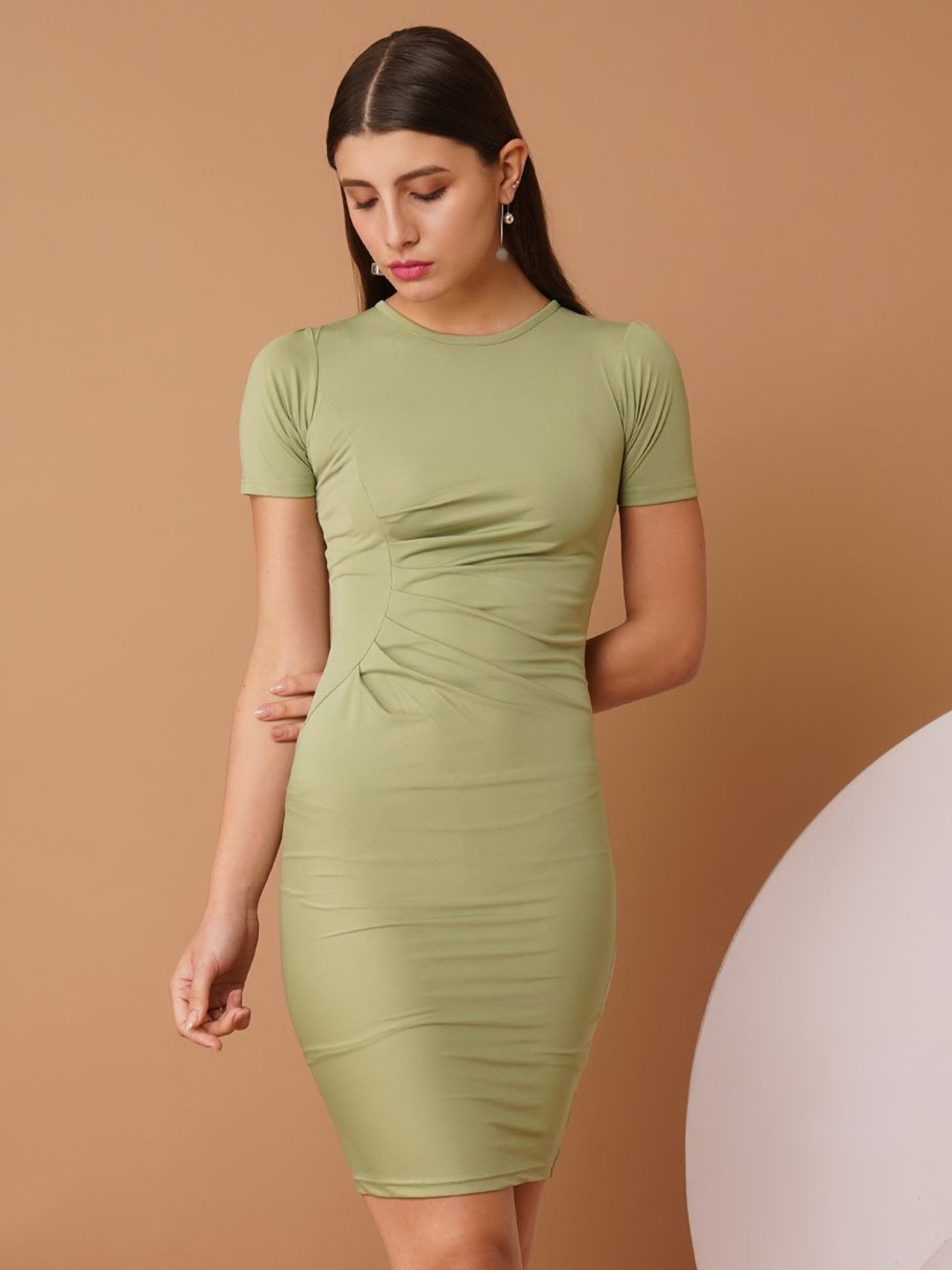 

Chemistry Women Round Neck Short Sleeves Above Knee Bodycon Dress, Green