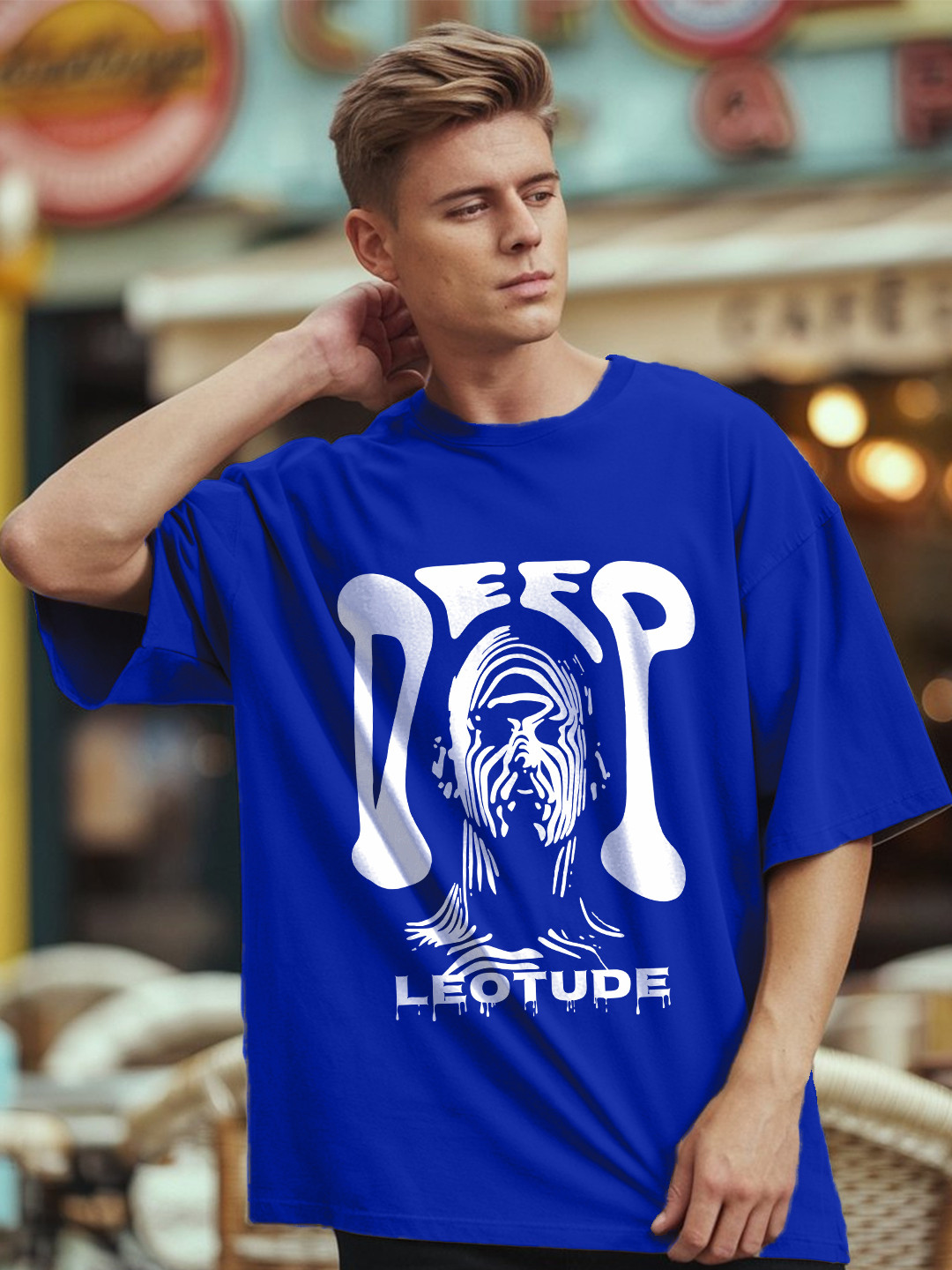 

Leotude Men Graphic Printed Round Neck Cotton Relaxed Fit T-shirt, Blue