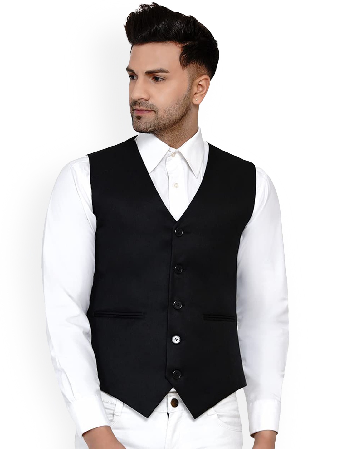 

VEERA PARIDHAAN Pure Cotton Waistcoat, Black