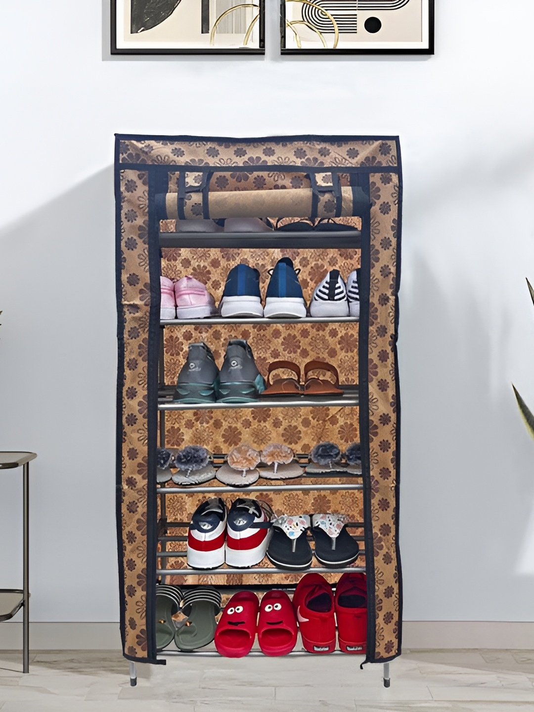 

Rmerchants Brown Printed 6 Tiers CollapsibleWardrobe