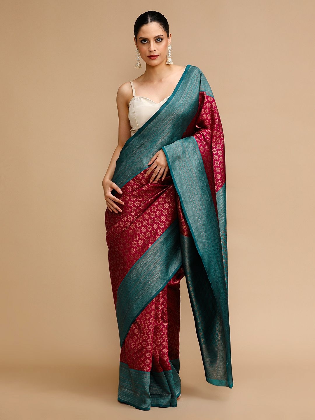 

House of Pataudi Ethnic Motifs Woven Design Banarasi Saree, Red