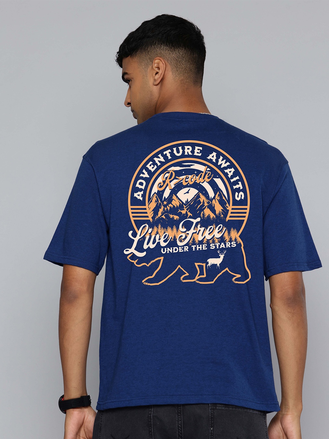 

R.Code by The Roadster Life Co. Men Printed T-shirt, Blue