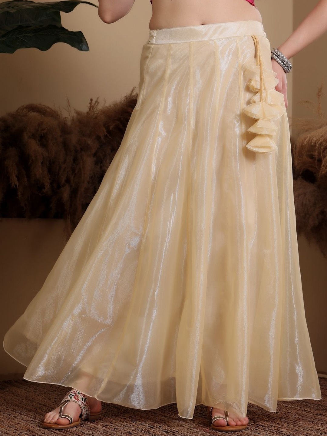 

Frolic Rolic Solid Organza Maxi Skirt, Cream
