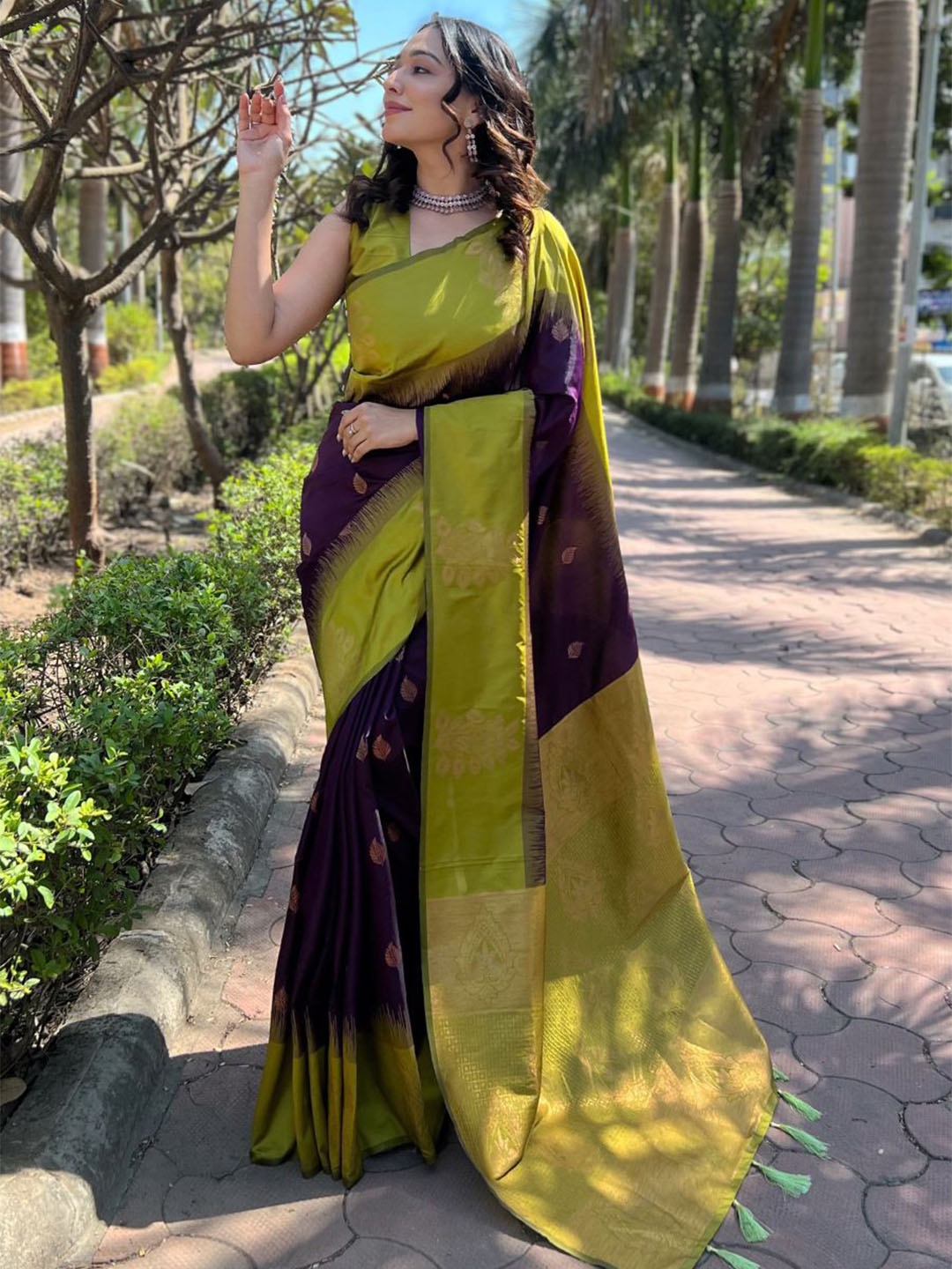 

Rangtulika Ethnics Women Silk Blend Woven Design Zari Saree, Purple