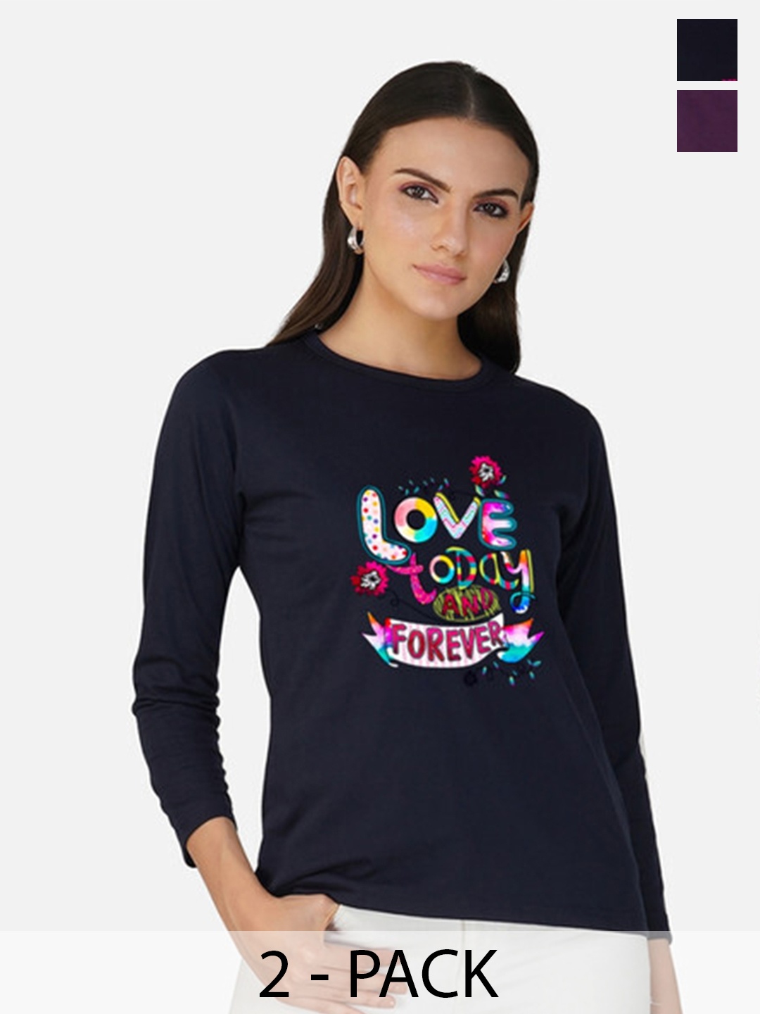 

Metronaut Women 2 Printed Bio Finish T-shirt, Navy blue