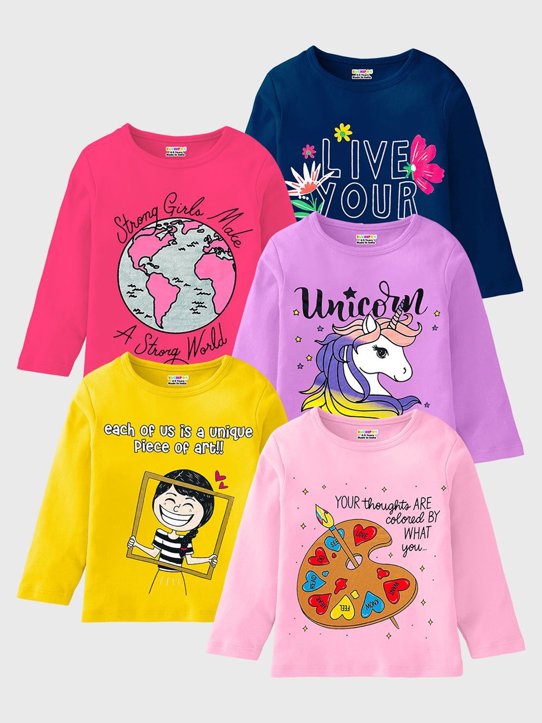 

KUCHIPOO Girls 5 Printed Applique T-shirt, Multi