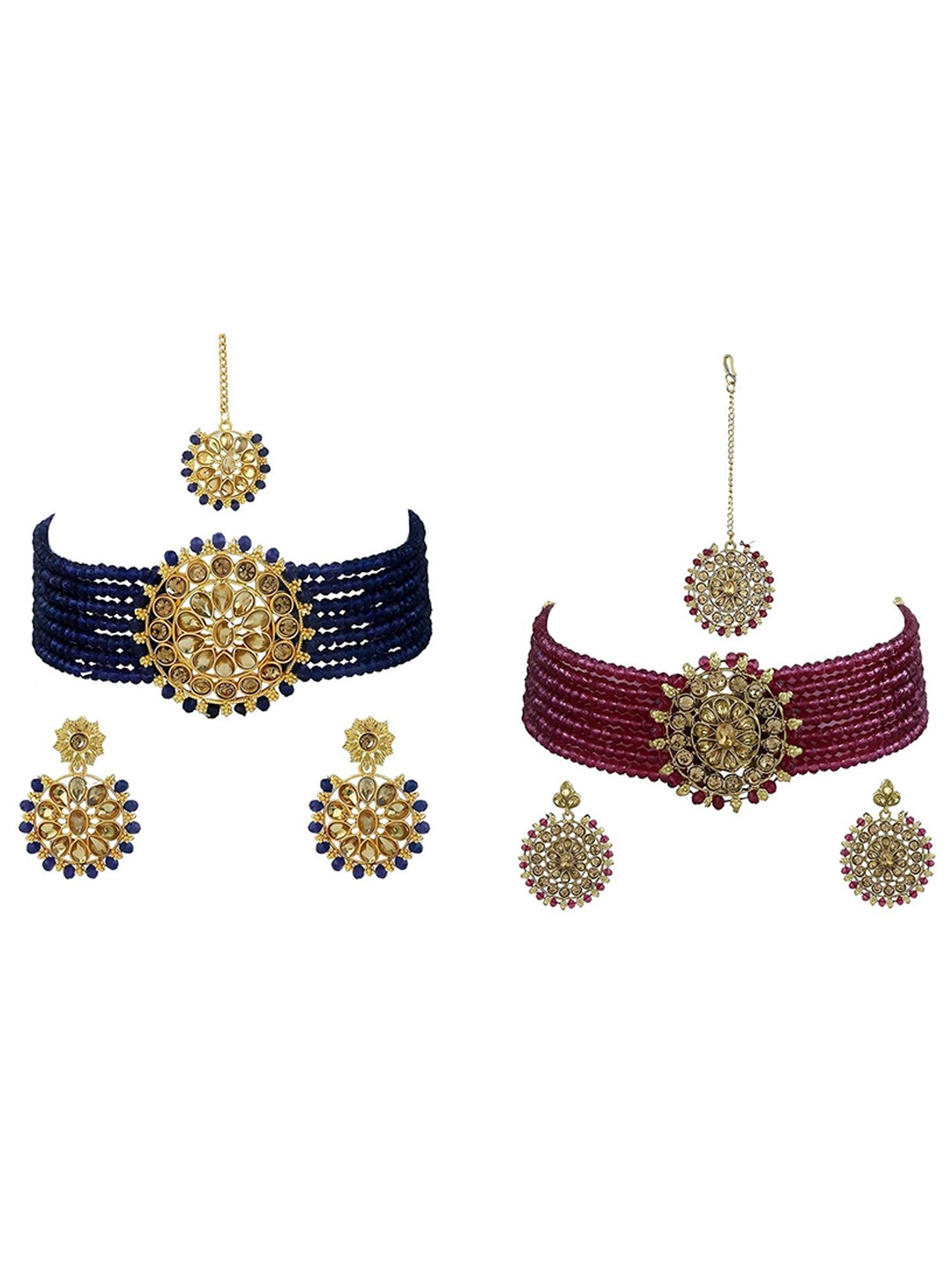 

JMBW INTERNATIONAL Set Of 2 Gold Plated Stone Studded & Beaded Jewellery Sets