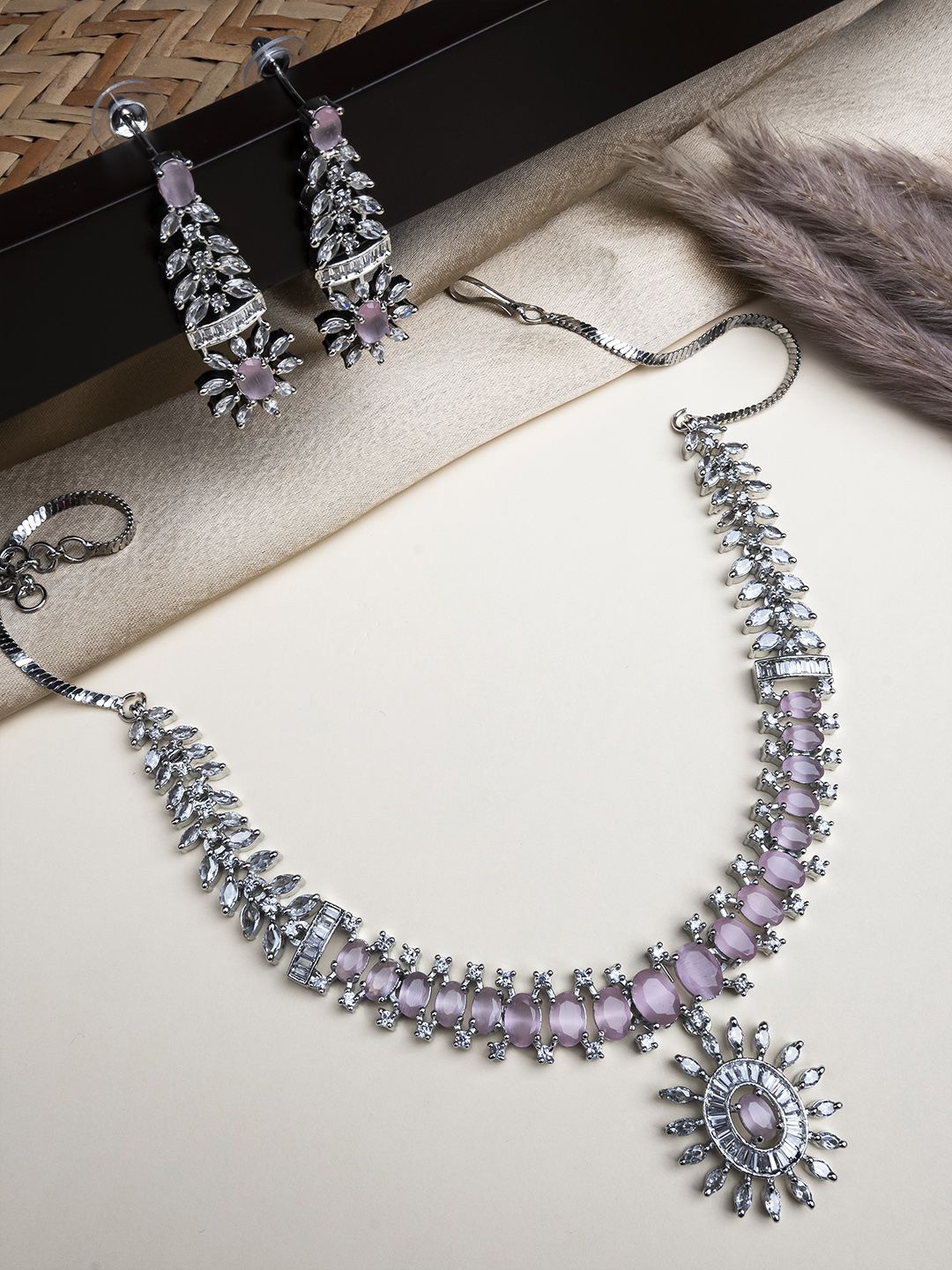 

StileAdda Silver-Plated American Diamond Studded Jewellery Set