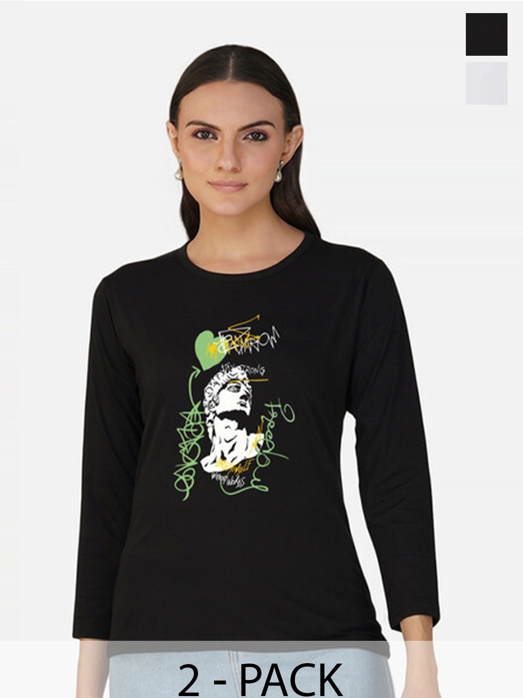 

Metronaut Women 2 Printed Bio Finish Applique T-shirt, White