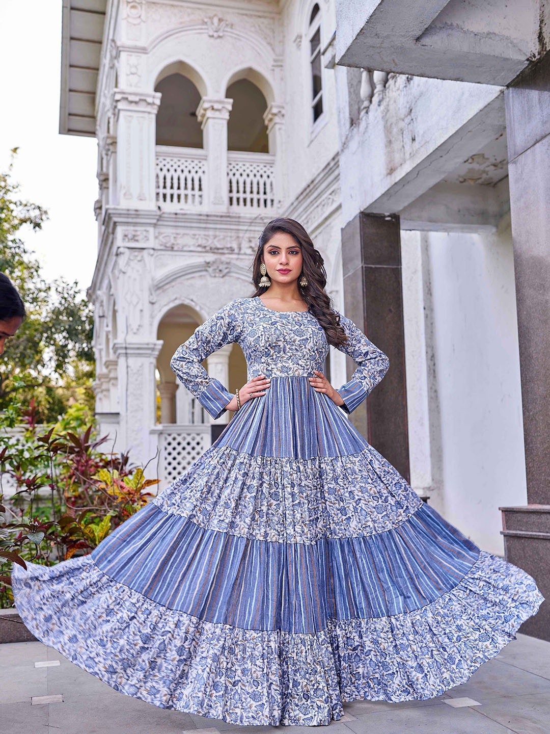 

Chandbaali Printed Fit & Flared Maxi Ethnic Dress, Blue
