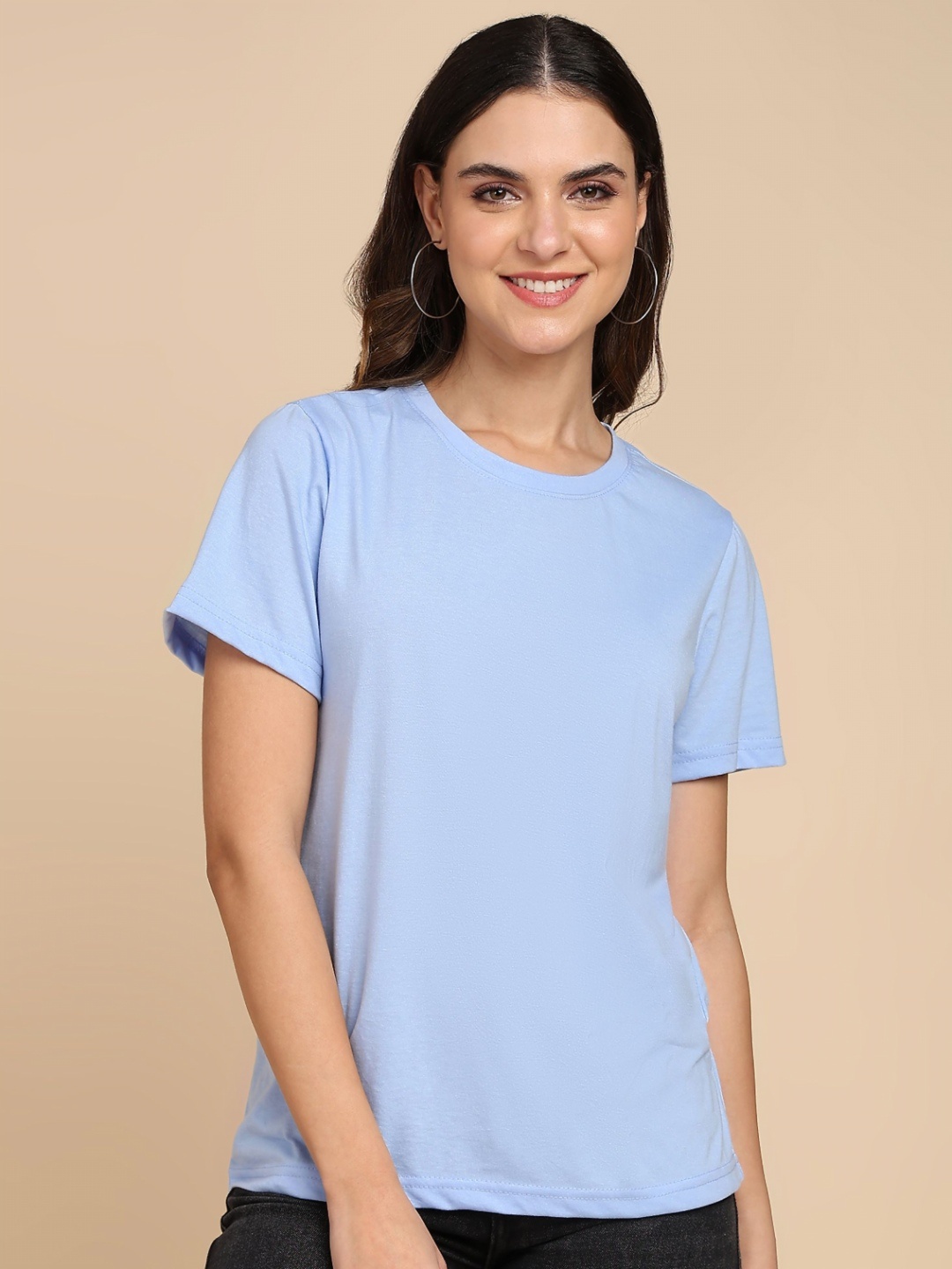 

Adyavastram Women Solid Round Neck Cotton T-shirt, Blue