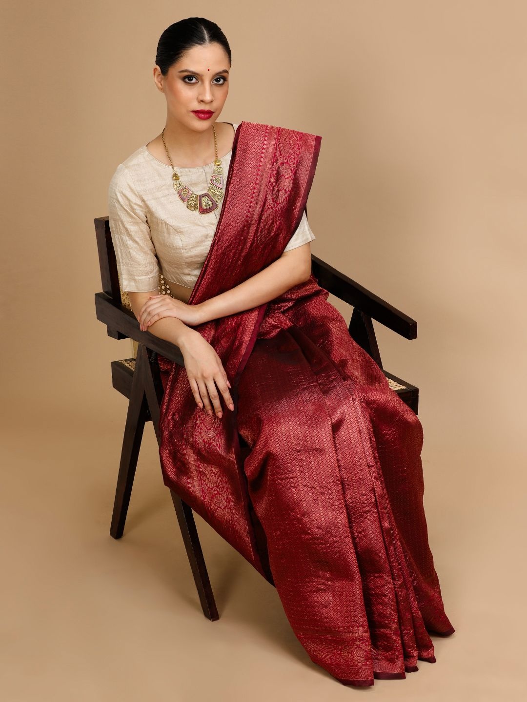 

House of Pataudi Woven Design Banarasi Saree With Unstitched Blouse, Brown