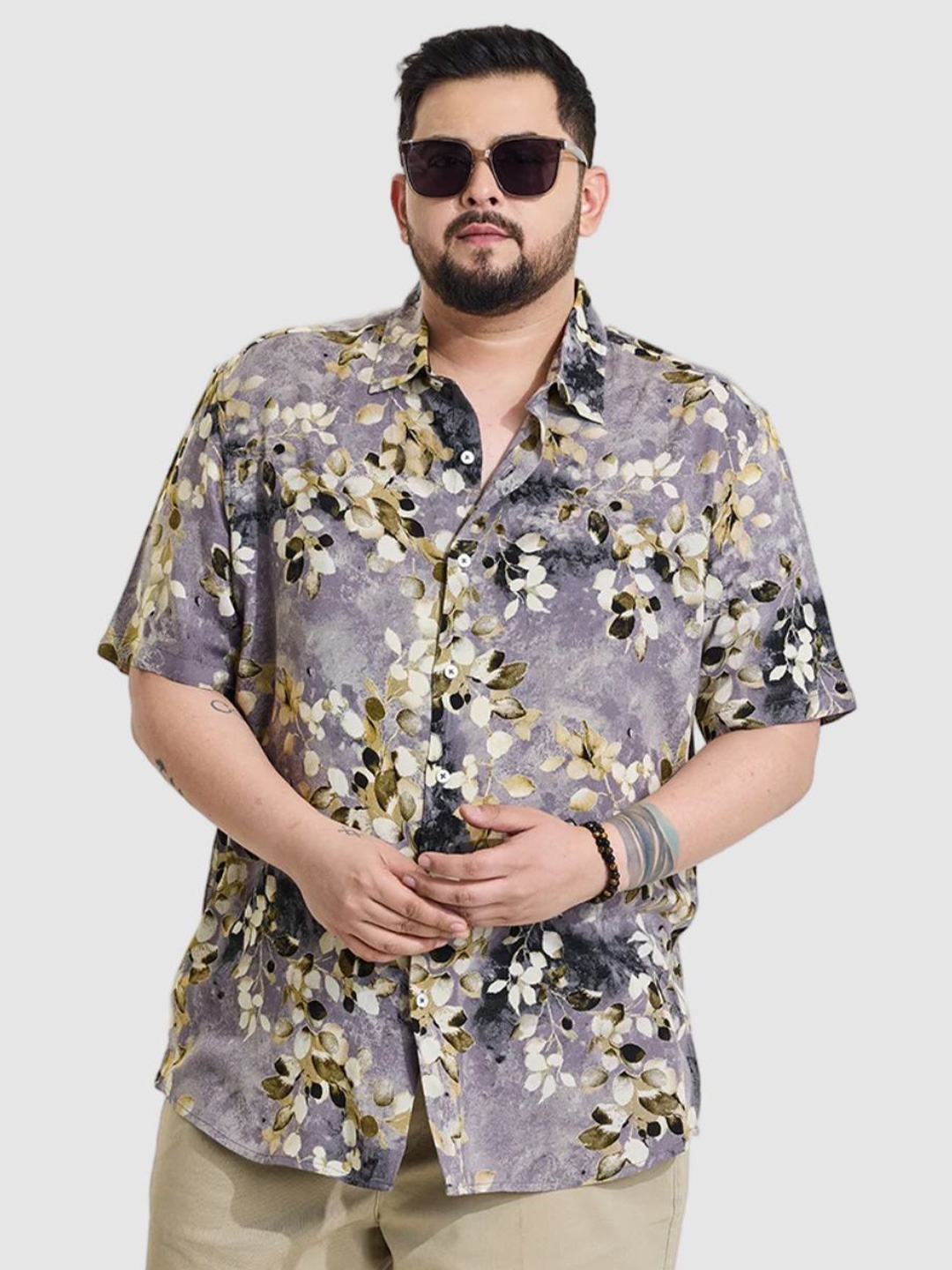 

Snitch Men Plus Size Classic Regular Fit Spread Collar Floral Printed Casual Shirt, Lavender