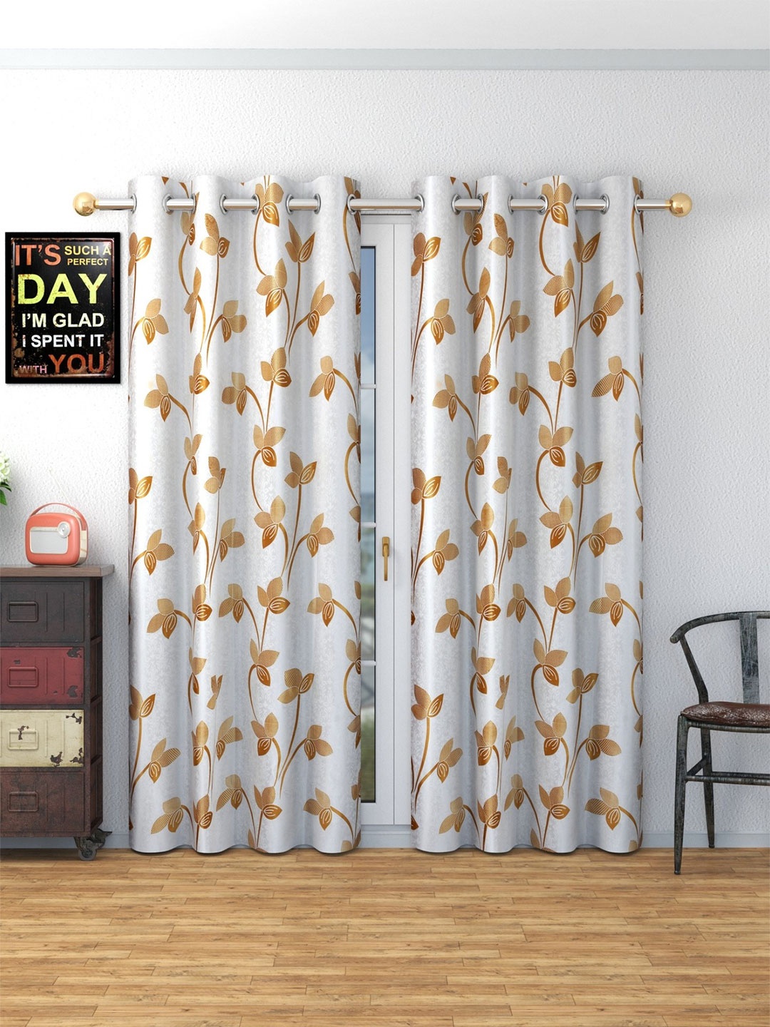 

Galaxy Home Decor Gold-Toned Set of 2 Floral Long Door Curtain