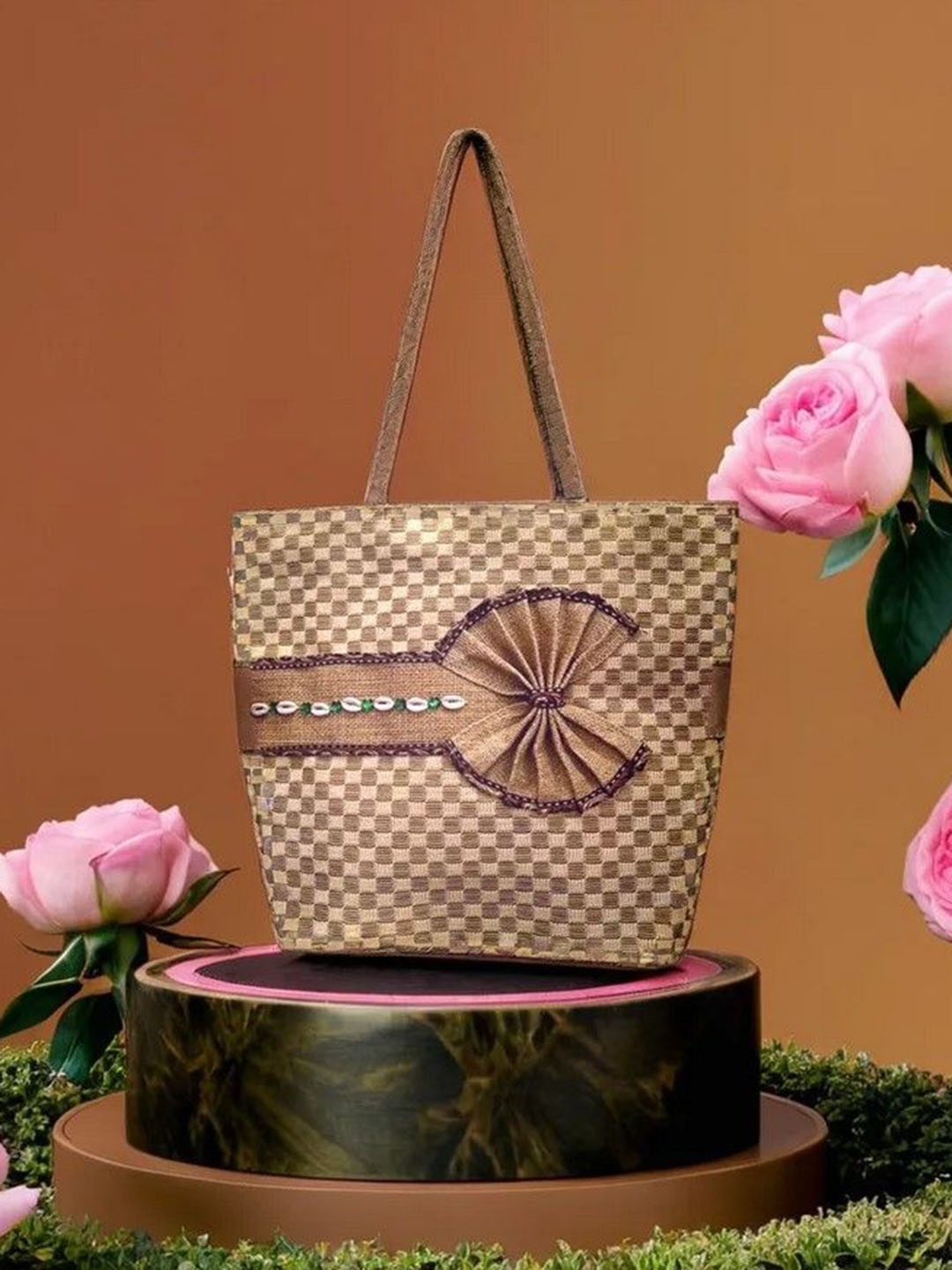 

JUTE NEXT Women Textured Shopper Handheld Bag, Gold