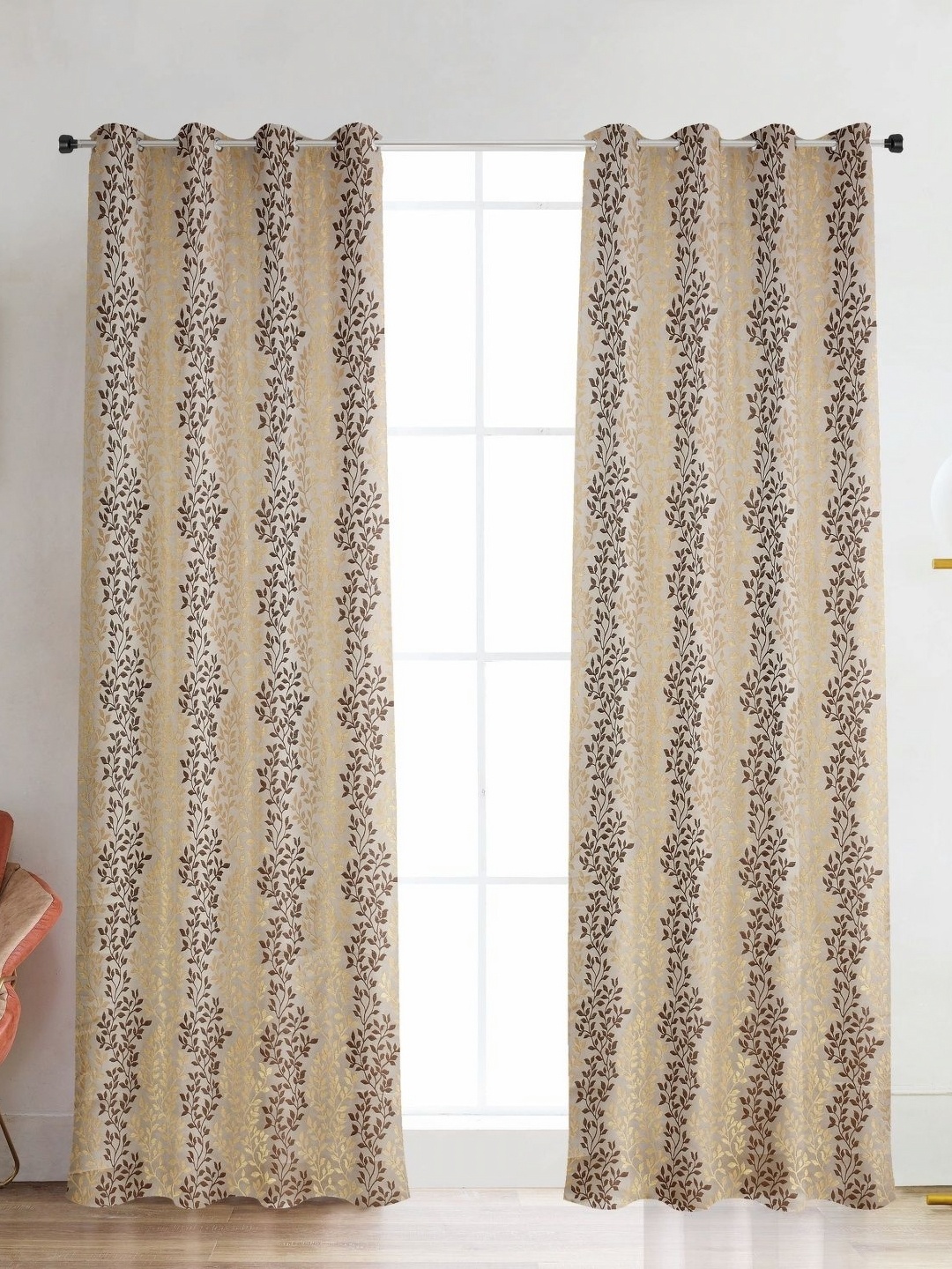 

Galaxy Home Decor Brown & Cream Coloured 2 Pcs Floral Printed Room Darkening Door Curtains