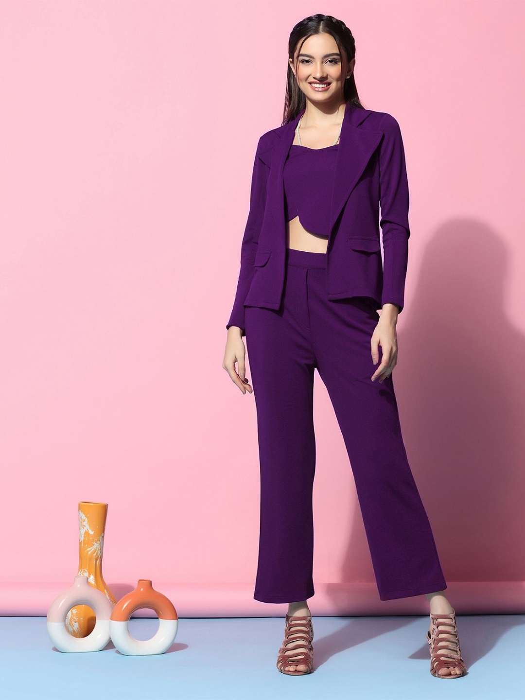 

SATPURUSH Strapless Top With Trouser& Jacket, Purple