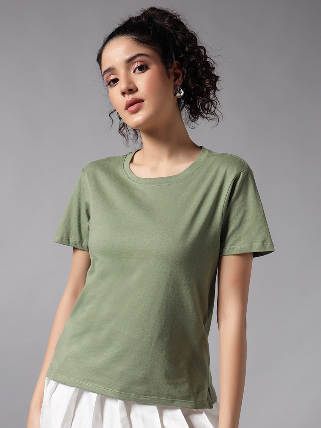 

Chemistry Women Pure Cotton Pockets T-shirt, Green
