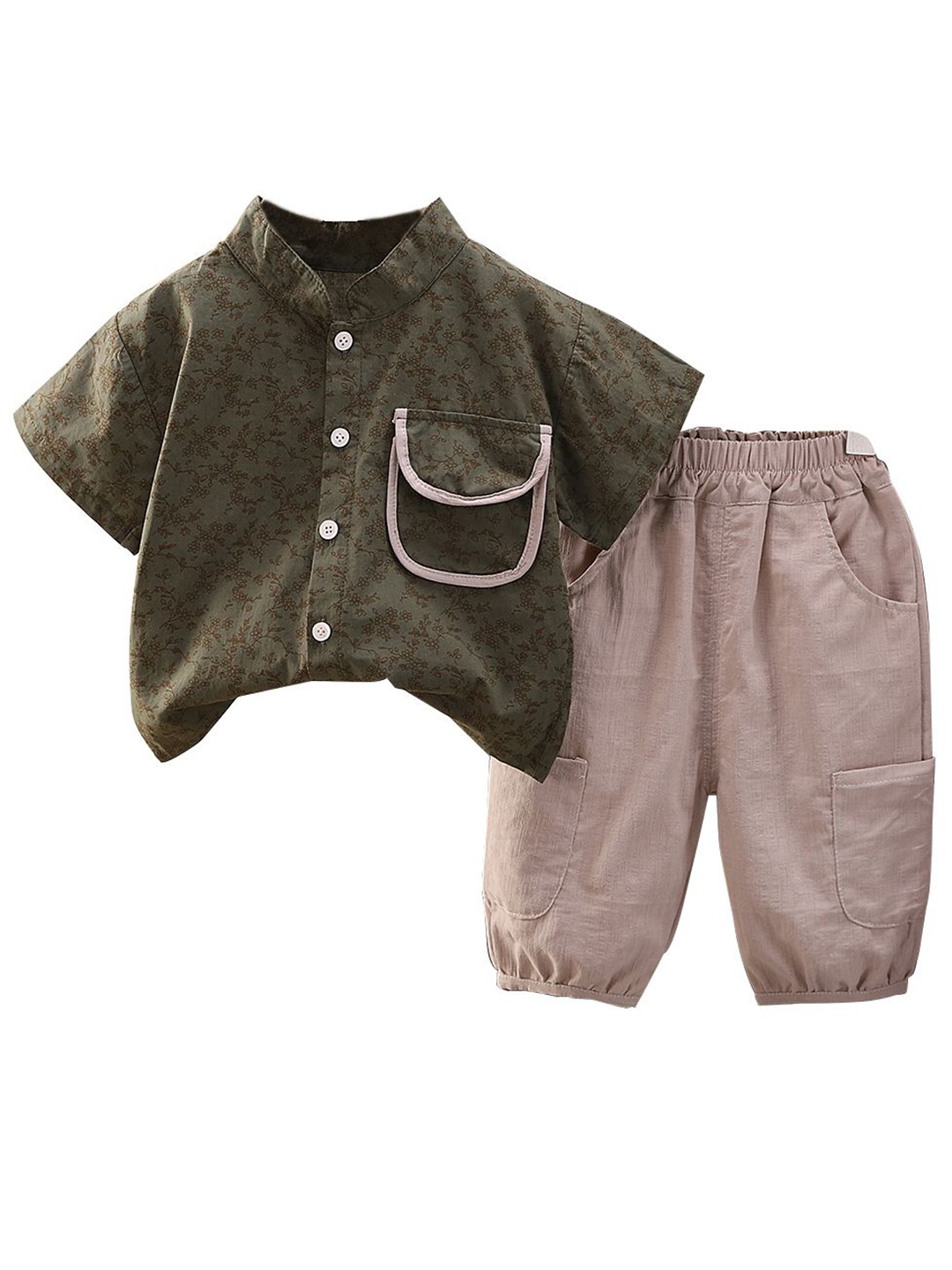 

StyleCast x Revolte kids Printed Mandarin Collar Shirt With Joggers, Green