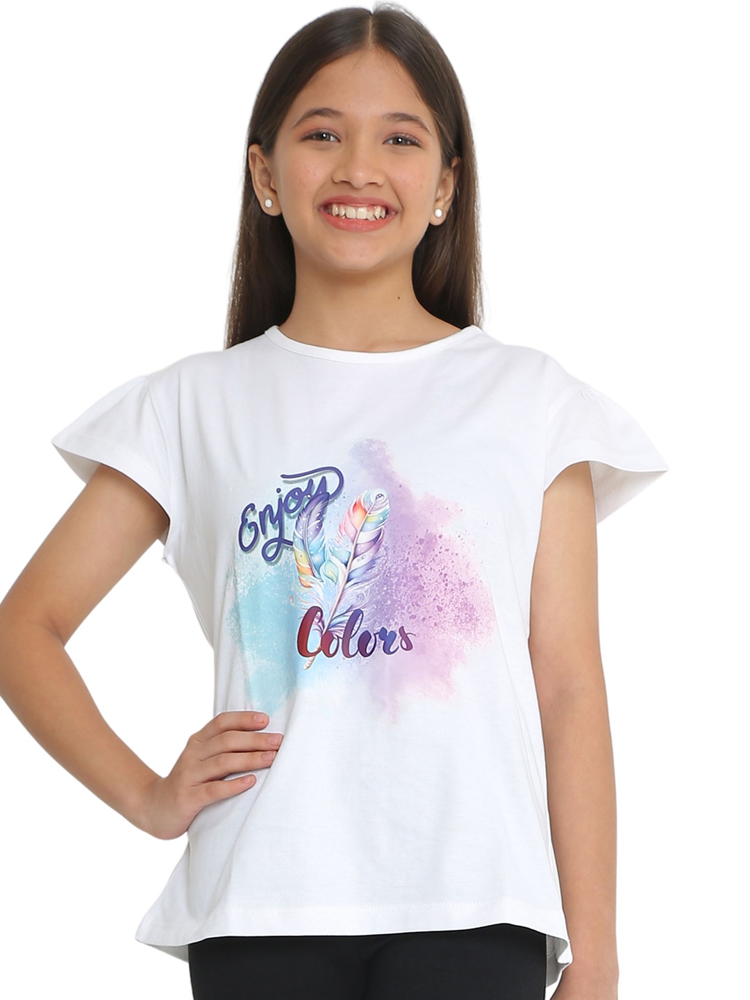 

TotzTouch Kids Girls Holi Printed Tshirt, White