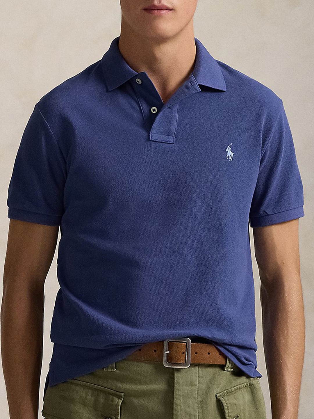 

Polo Ralph Lauren Pure Cotton Custom Slim Fit Polo Collar T-Shirt, Blue