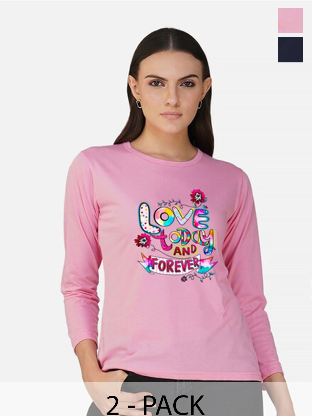 

Metronaut Women 2 Printed Bio Finish Applique T-shirt, Pink