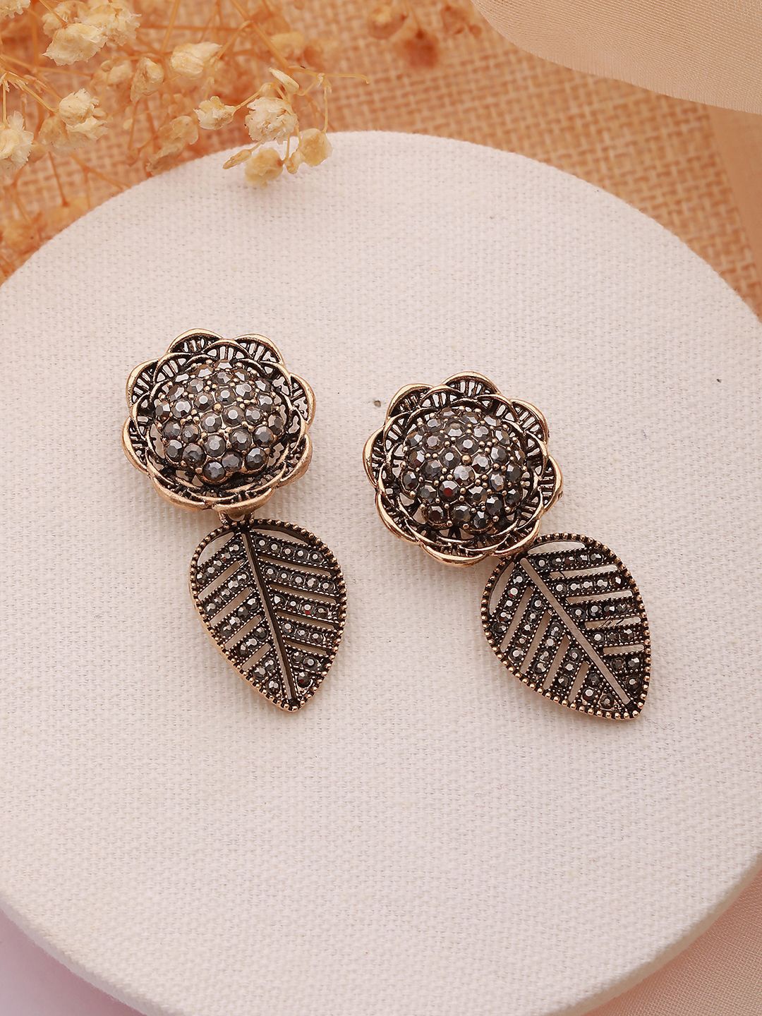 

DressBerry Gold-Plated Cubic Zirconia Floral Shaped Drop Earrings, Black