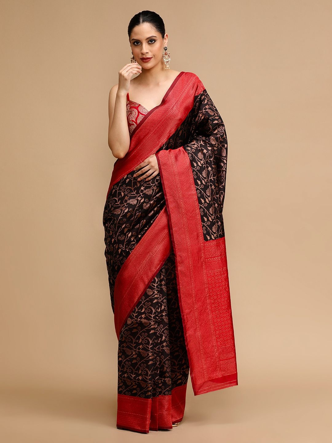 

House of Pataudi Floral Woven Design Banarasi Saree, Black