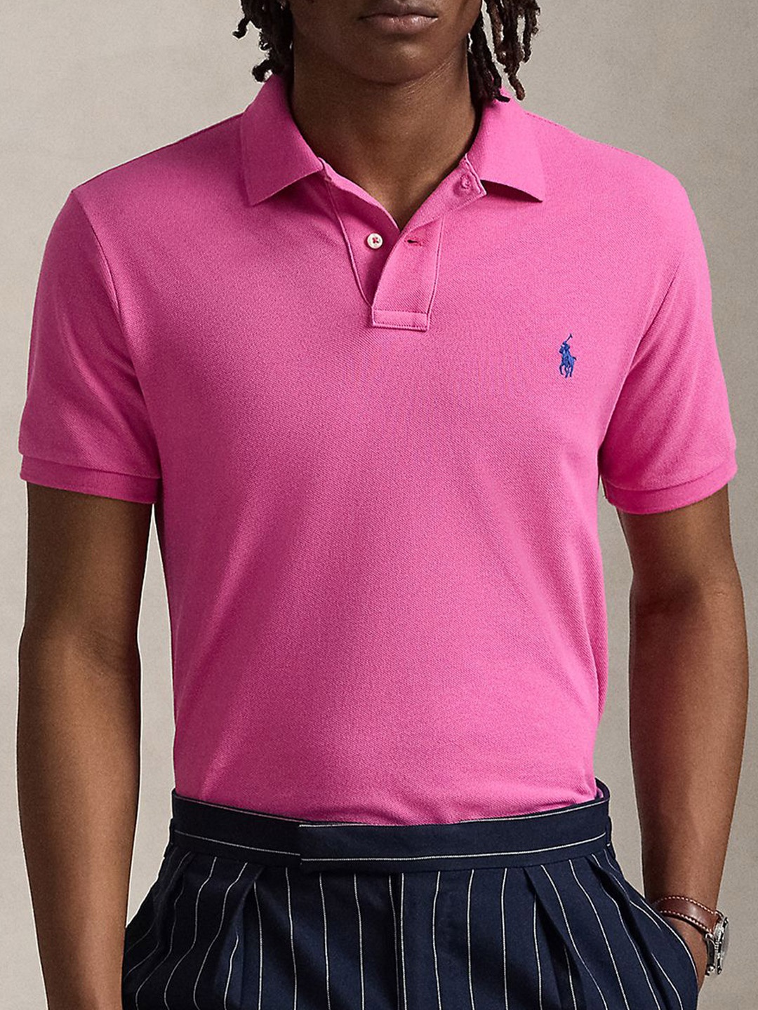 

Polo Ralph Lauren Men Solid Polo Collar Cotton T-shirt, Pink