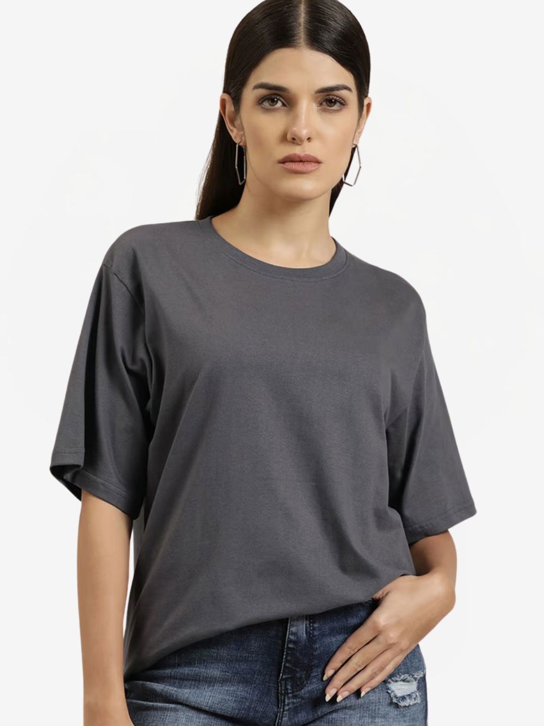 

URBANICE Women Drop-Shoulder Sleeves T-shirt, Grey