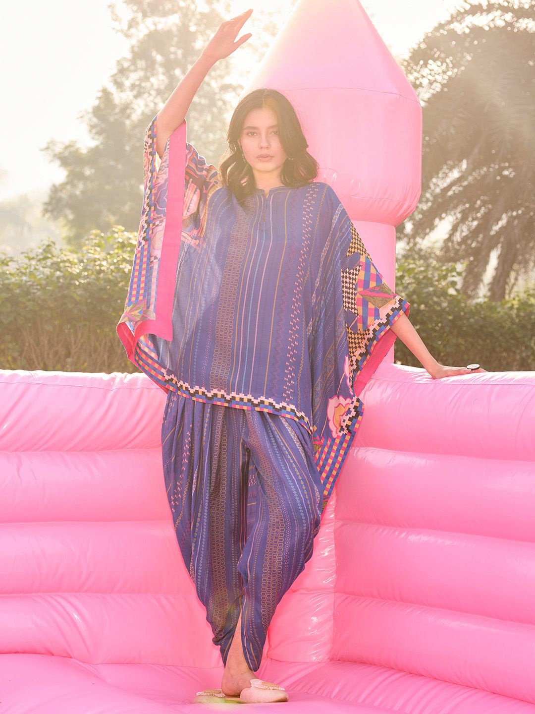 

SAUNDH Striped Round Neck Tunic With Trouser, Blue