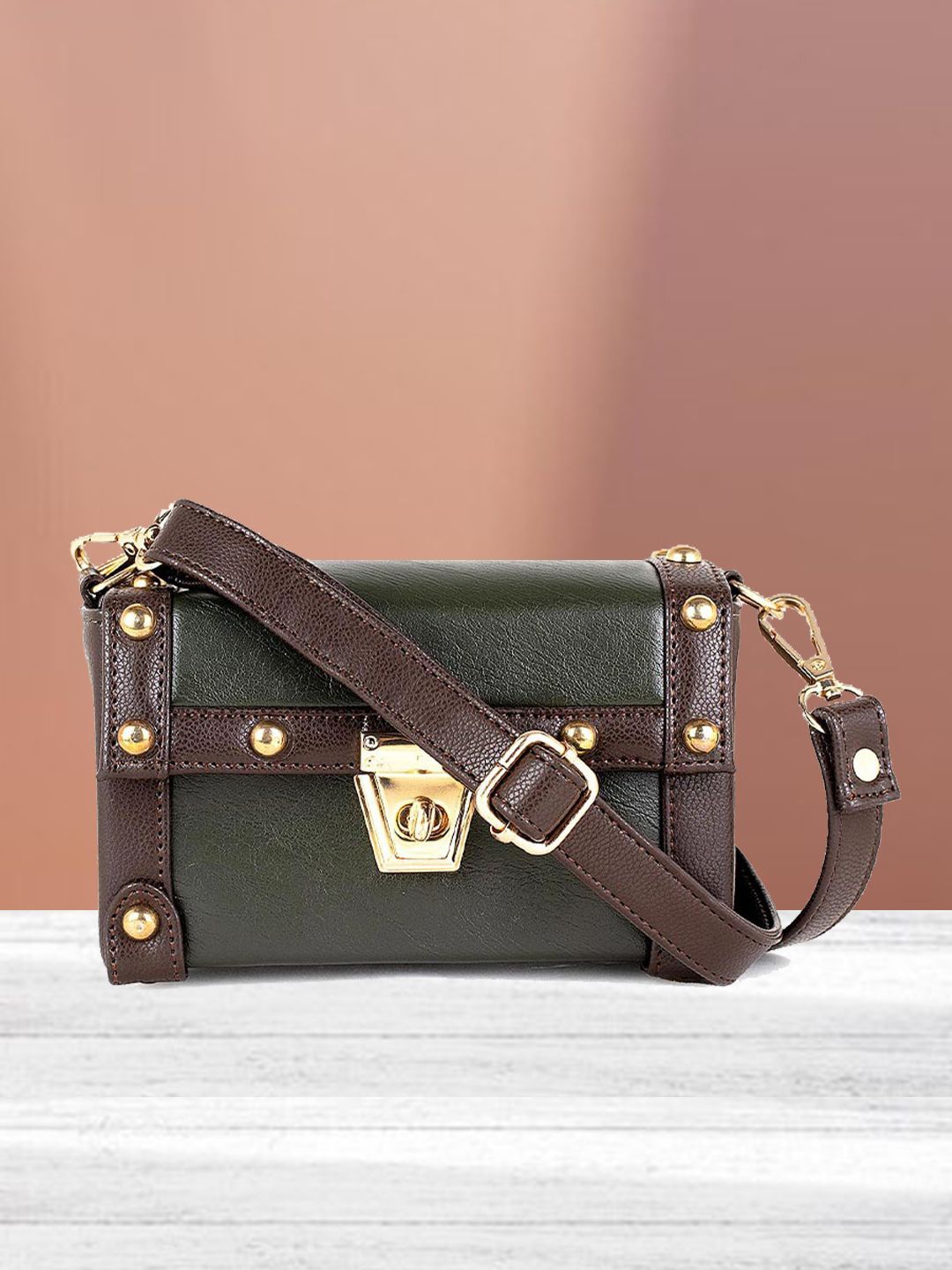 

VASKA Women Solid Structured Leather Sling Bag, Olive