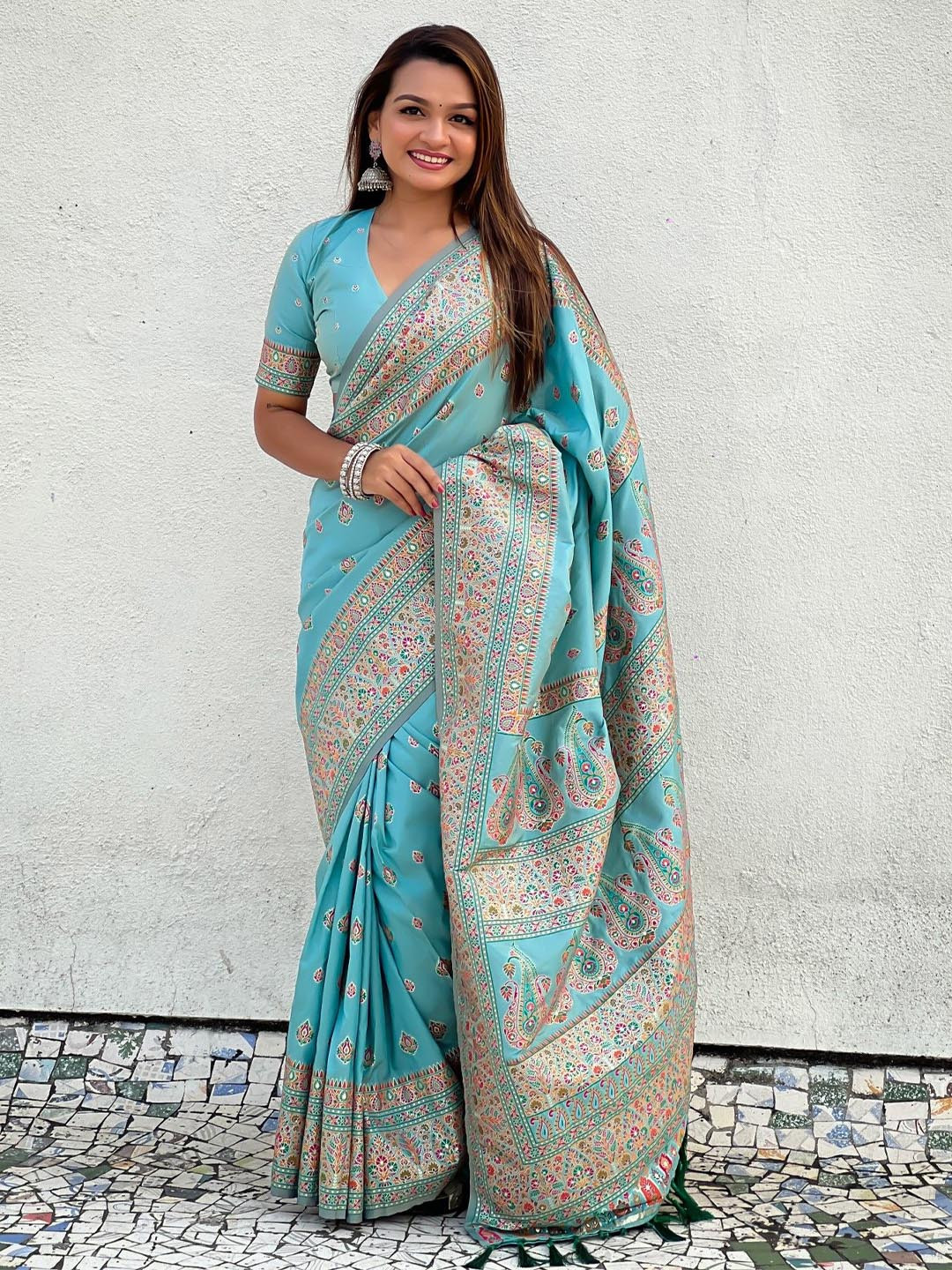 

Rangtulika Ethnics Ethnic Motifs Woven Design Zari Paithani Saree, Blue