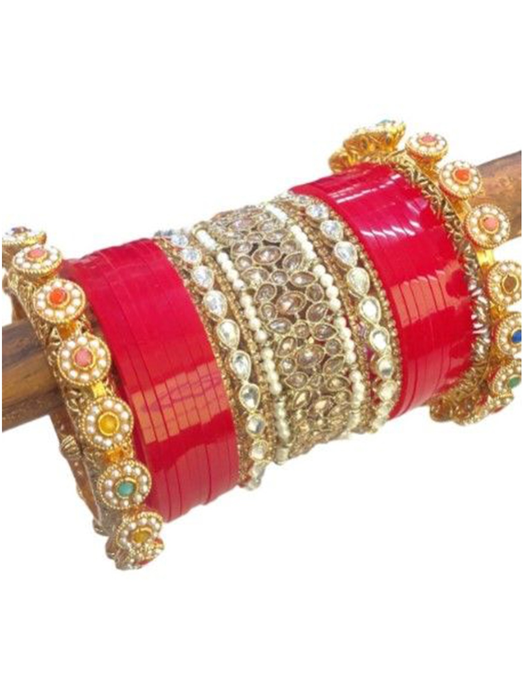 

leshya Stone-Studded & Beaded Bridal Chura Bangles, Gold