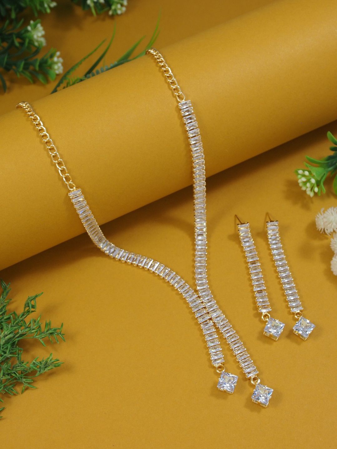 

I Jewels Gold Plated American Diamond-Studded Jewellery Set