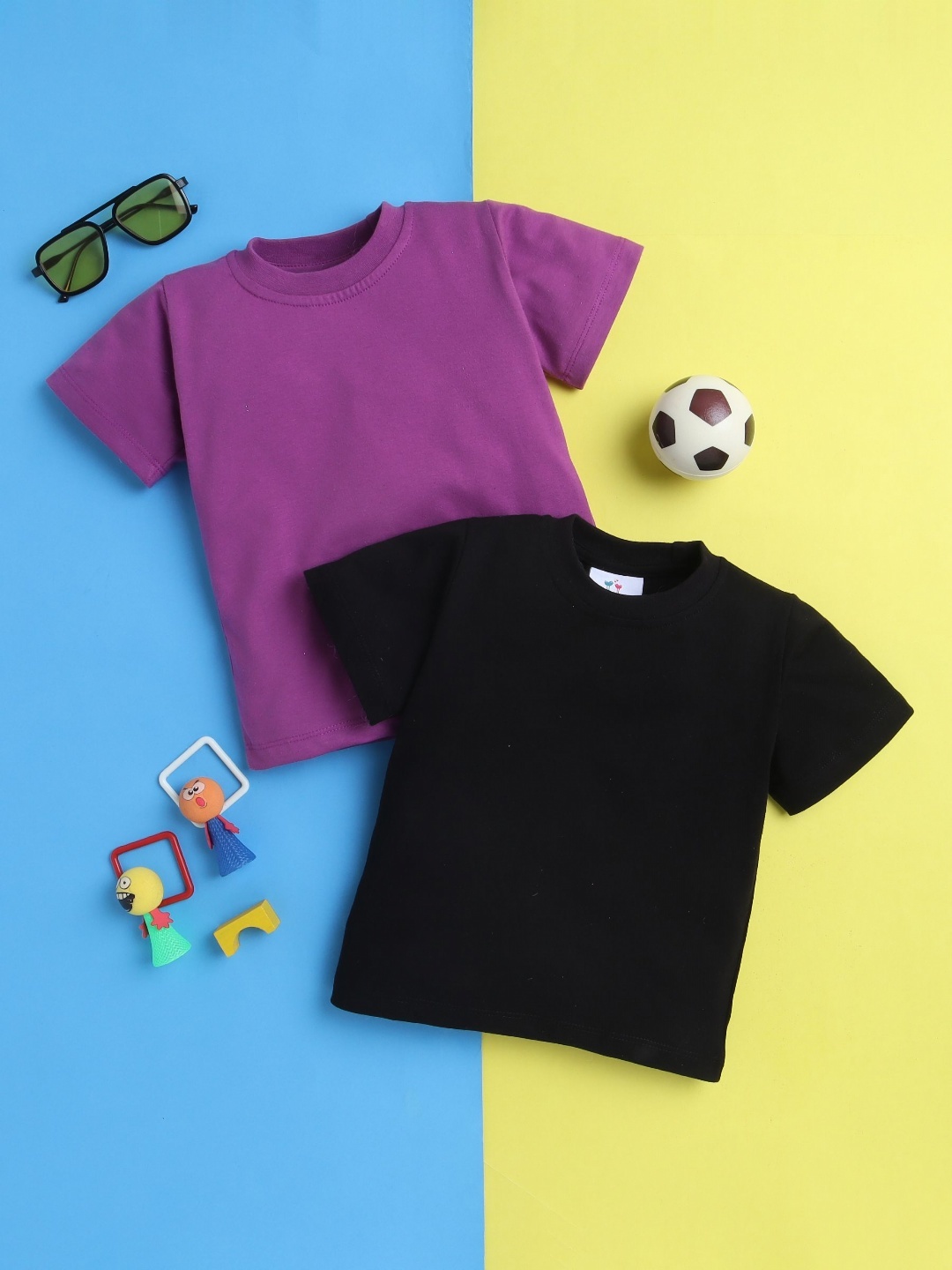 

Knitting Doodles Boys Pack of 2 Solid Round Neck Cotton T-shirts, Purple