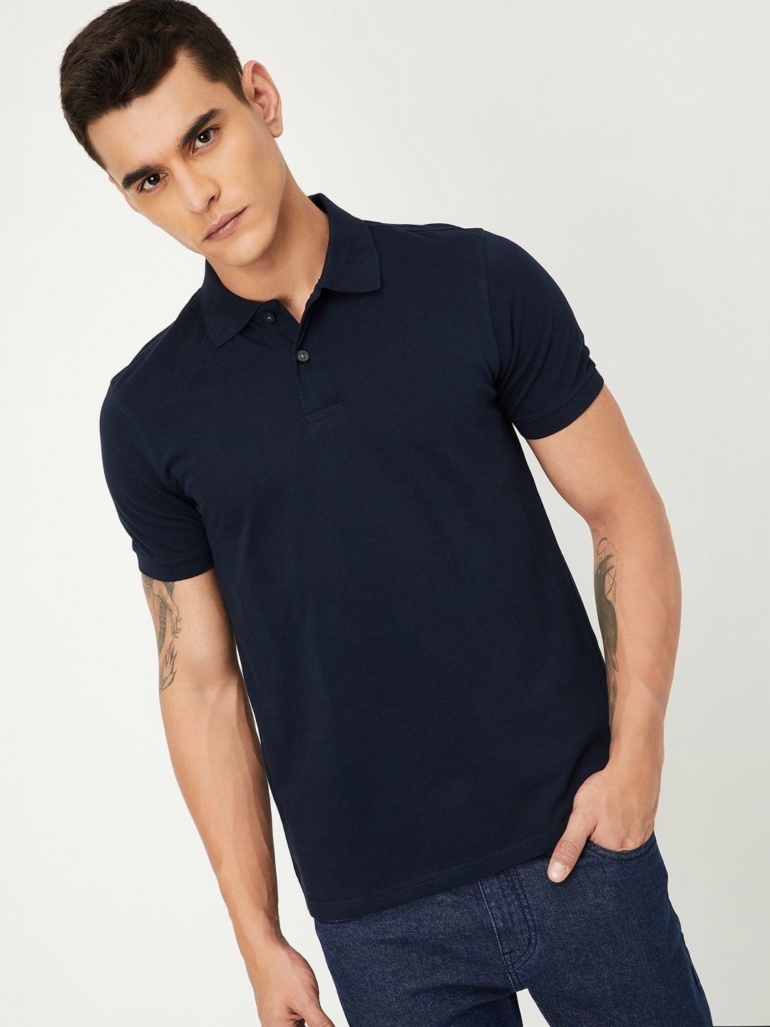 

max Men Polo Collar Pockets T-shirt, Blue