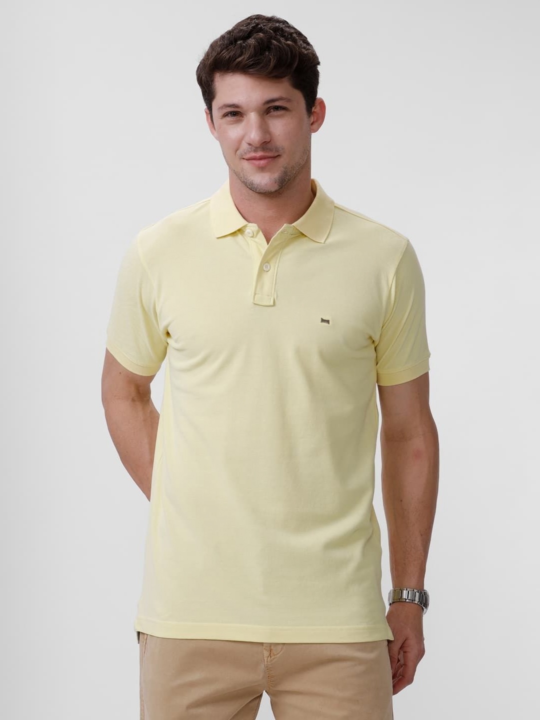 

Basics Men Solid Polo Collar Cotton Regular Fit T-shirt, Yellow