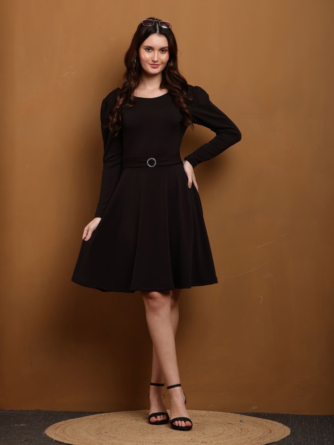 

VIVIENT Women Solid Fit & Flare Regular Sleeve Round Neck Dress, Black