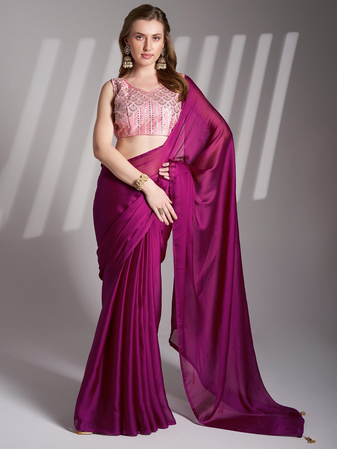 

MAHALASA Pure Chiffon Saree, Magenta