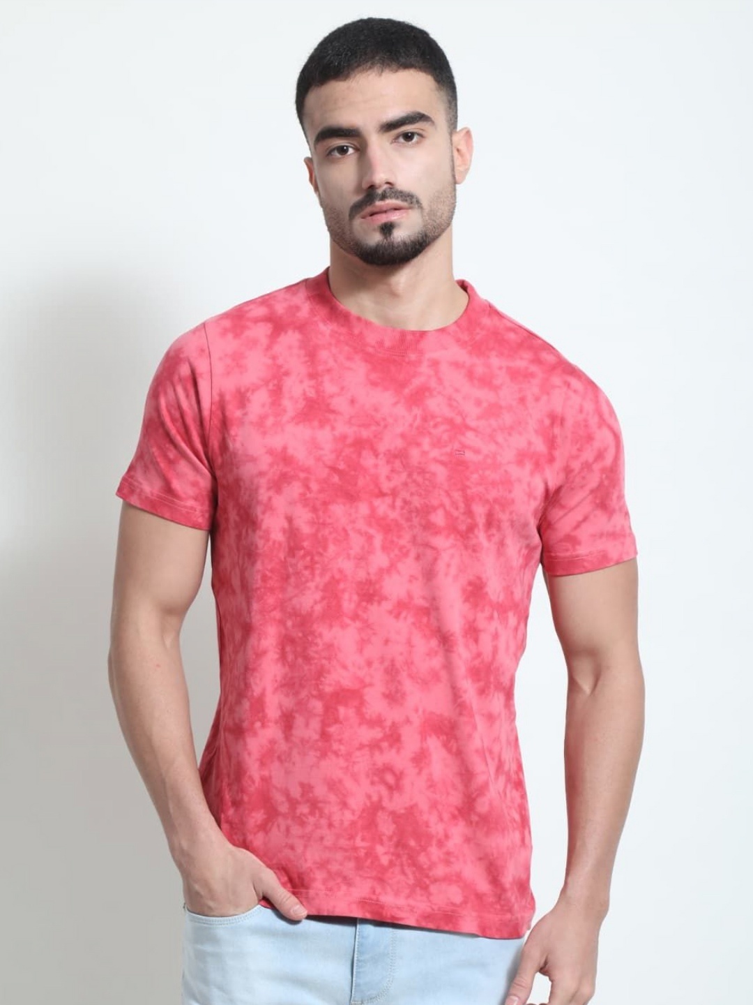 

Basics Men Dyed Round Neck Cotton Regular Fit T-shirt, Pink