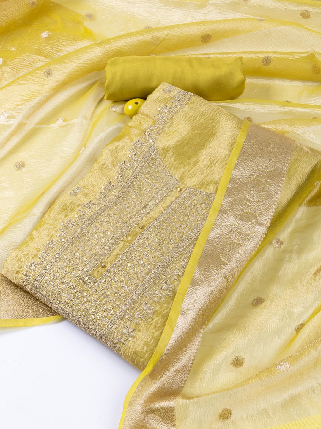 

Meena Bazaar Embroidered Unstitched Dress Material, Lime green