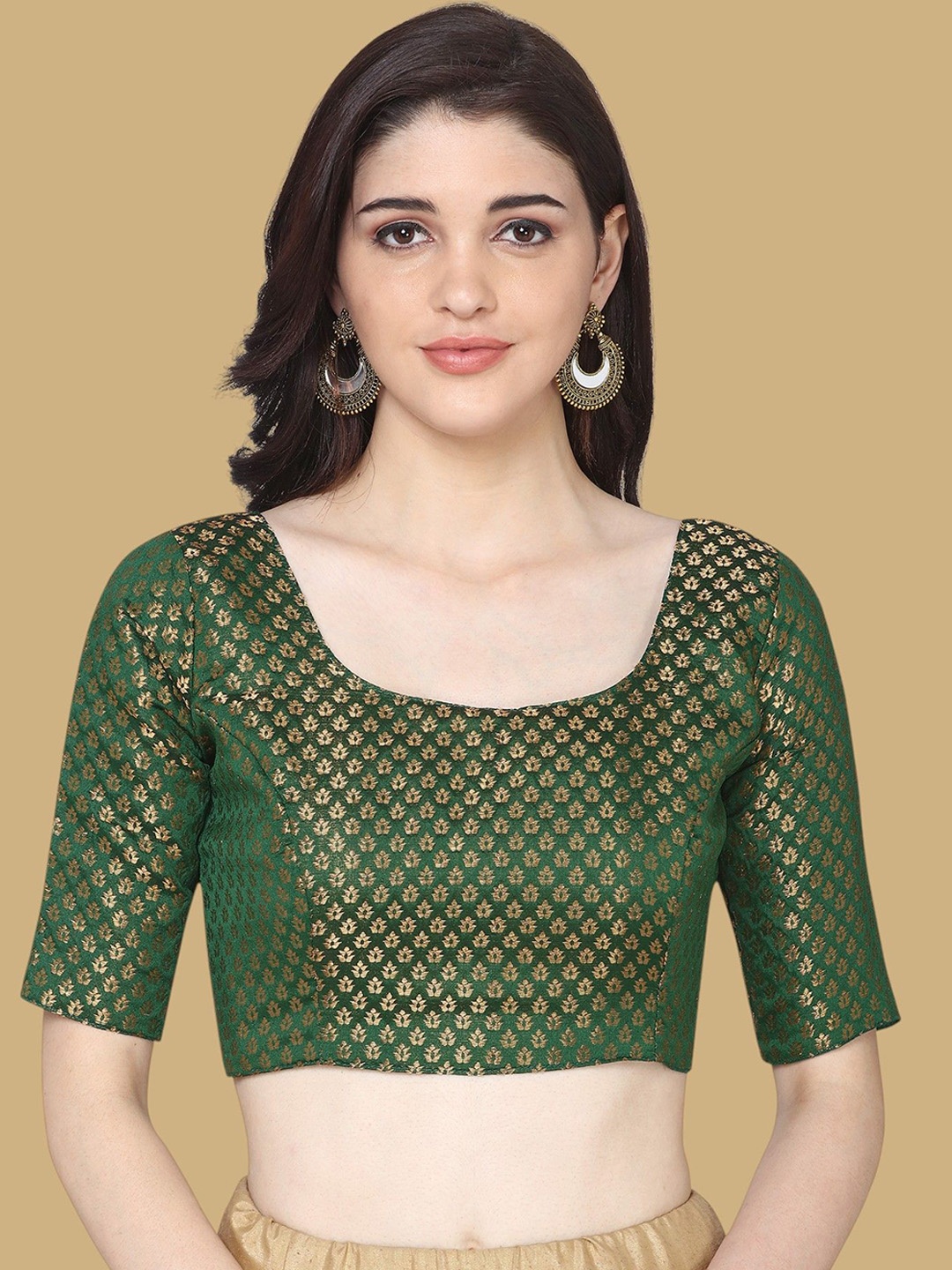 

Oomph! Women Woven Design Boat Neck Jacquard Saree Blouse, Green