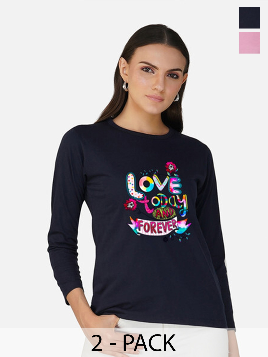 

Metronaut Women 2 Printed Bio Finish Applique T-shirt, Navy blue