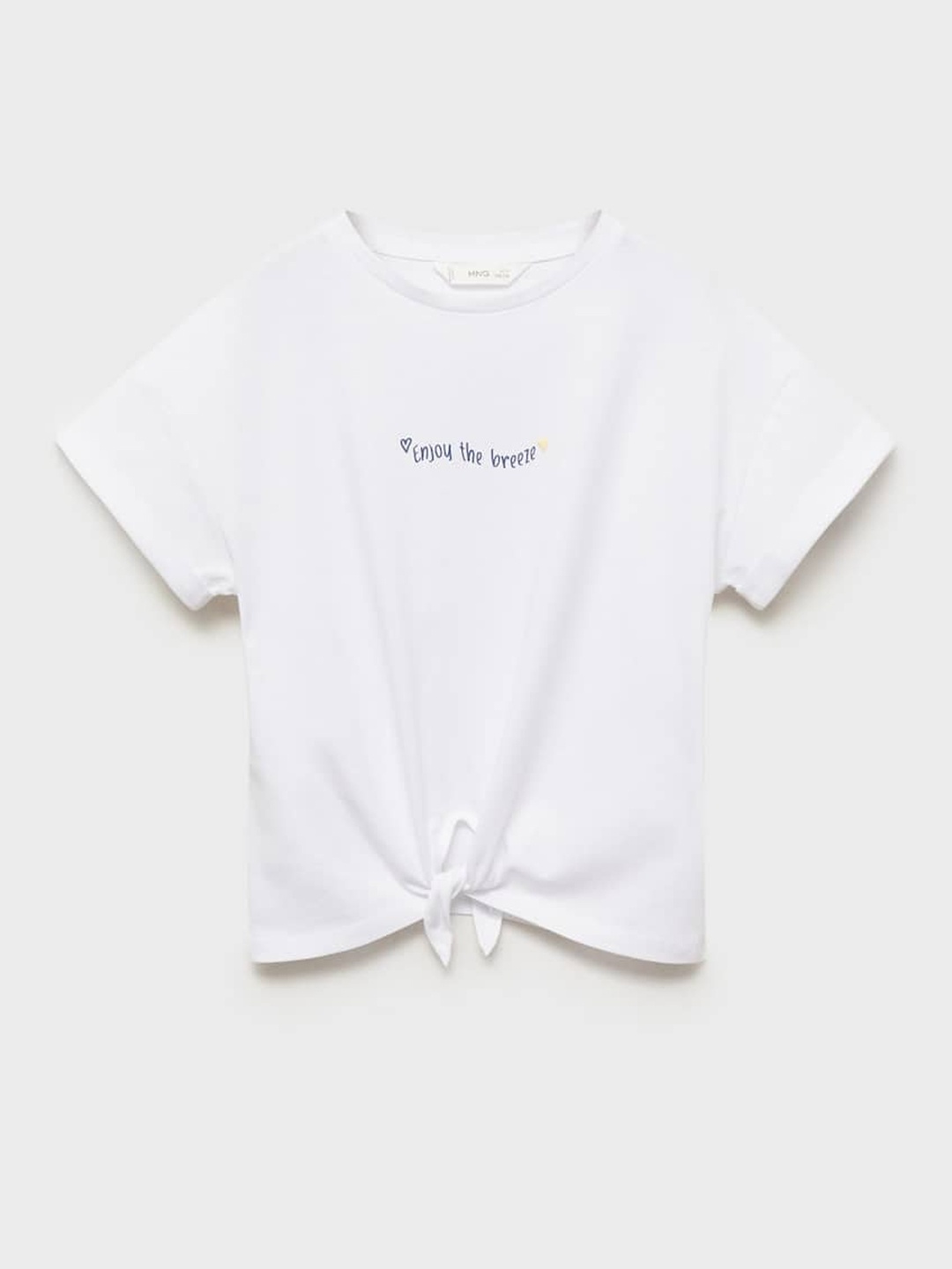 

Mango Kids Girls Typography Print Pure Cotton T-shirt with Tie-up Detail, White